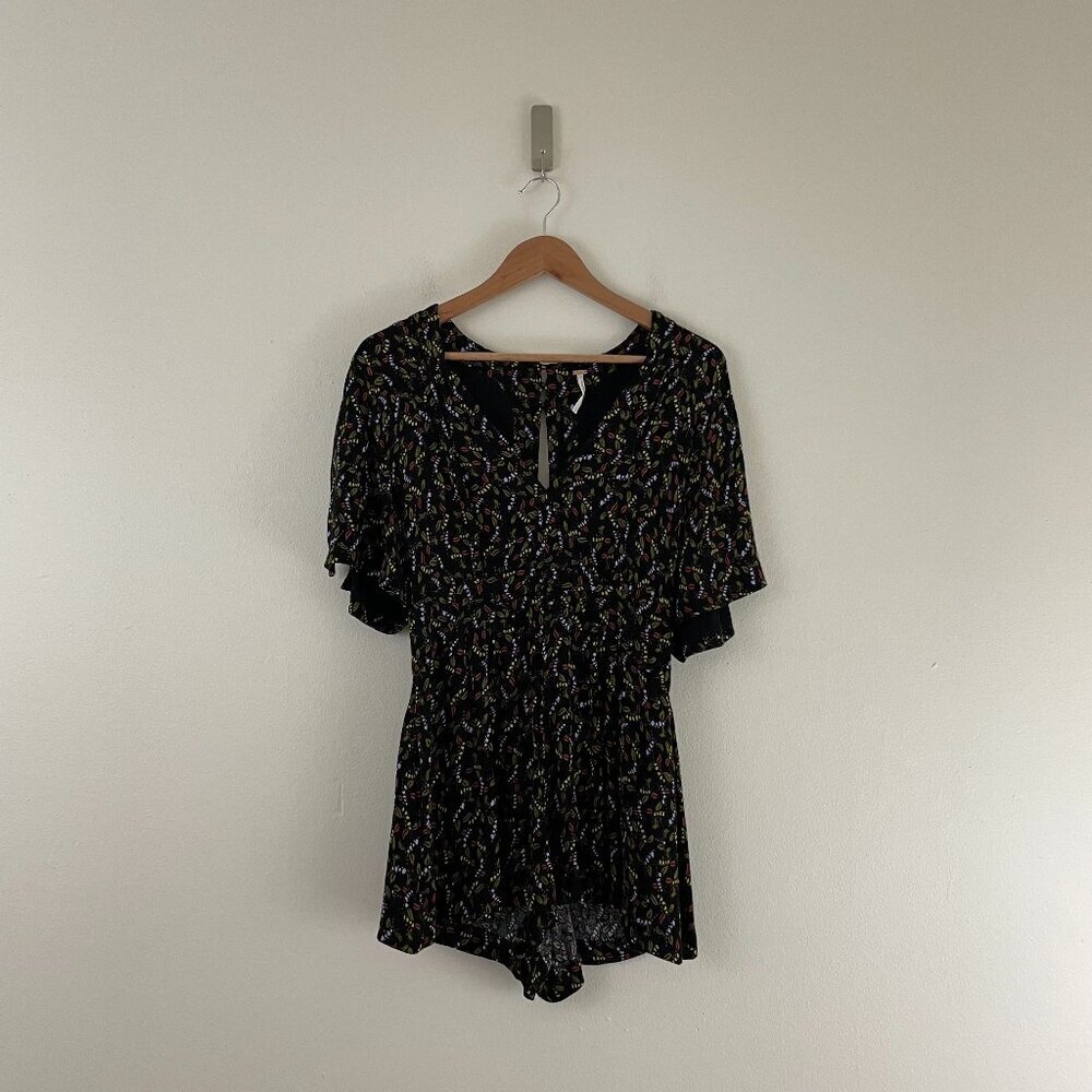 Free People Meet Virginia Printed Romper in Black Size 4